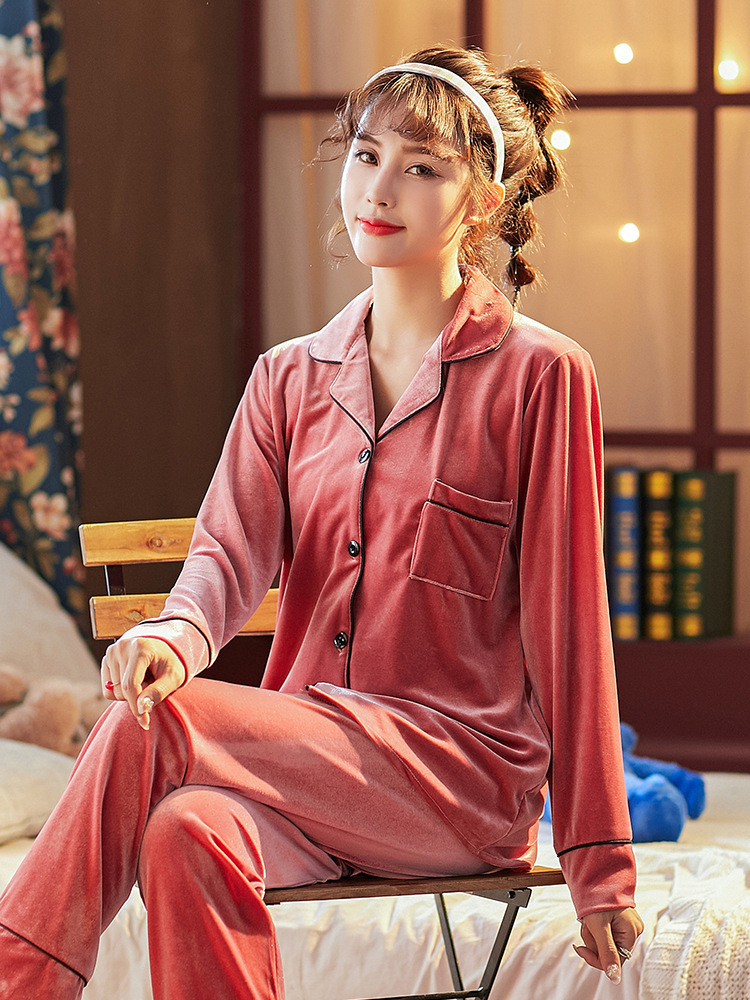 Couple Gold Velvet Long Sleeve Pajamas - Image 5