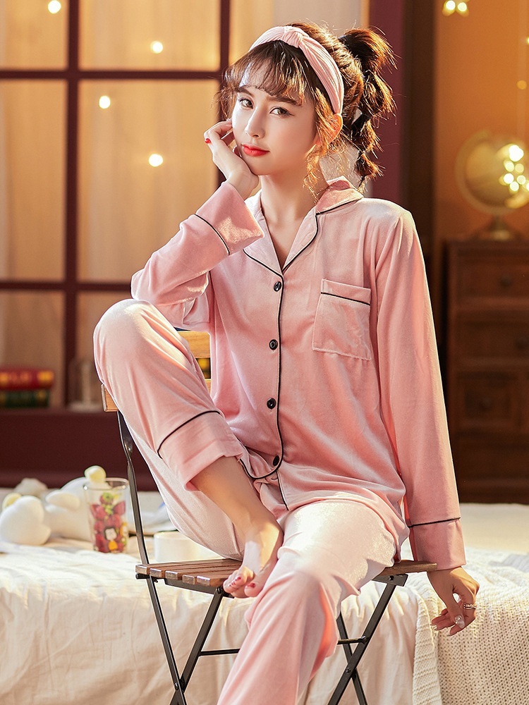 Couple Gold Velvet Long Sleeve Pajamas - Image 3