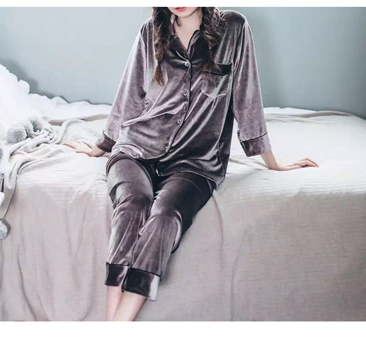 Couple Gold Velvet Long Sleeve Pajamas - Image 6