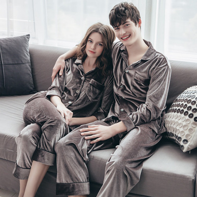 Couple Gold Velvet Long Sleeve Pajamas - Image 8