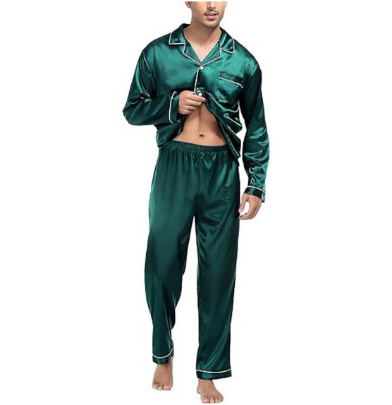 Ice Silk Men's Long Sleeve Loose Plus Size Pajamas Suit - Image 6