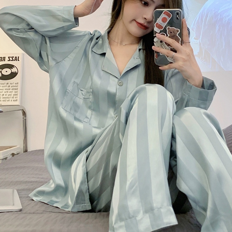 Women's Ice Silk Long Sleeve Home Pajama Set - Image 8