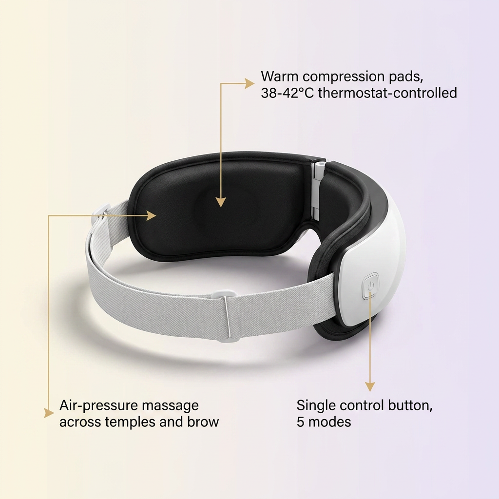 Thermal Eye Massager with Heat, Air Compression & Bluetooth Music | Rechargeable Eye Care Device