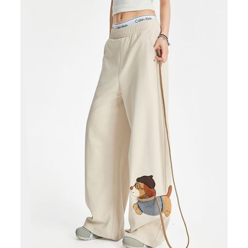 Leashed Dog Embroidery Wide-leg Pants For Women - Image 7
