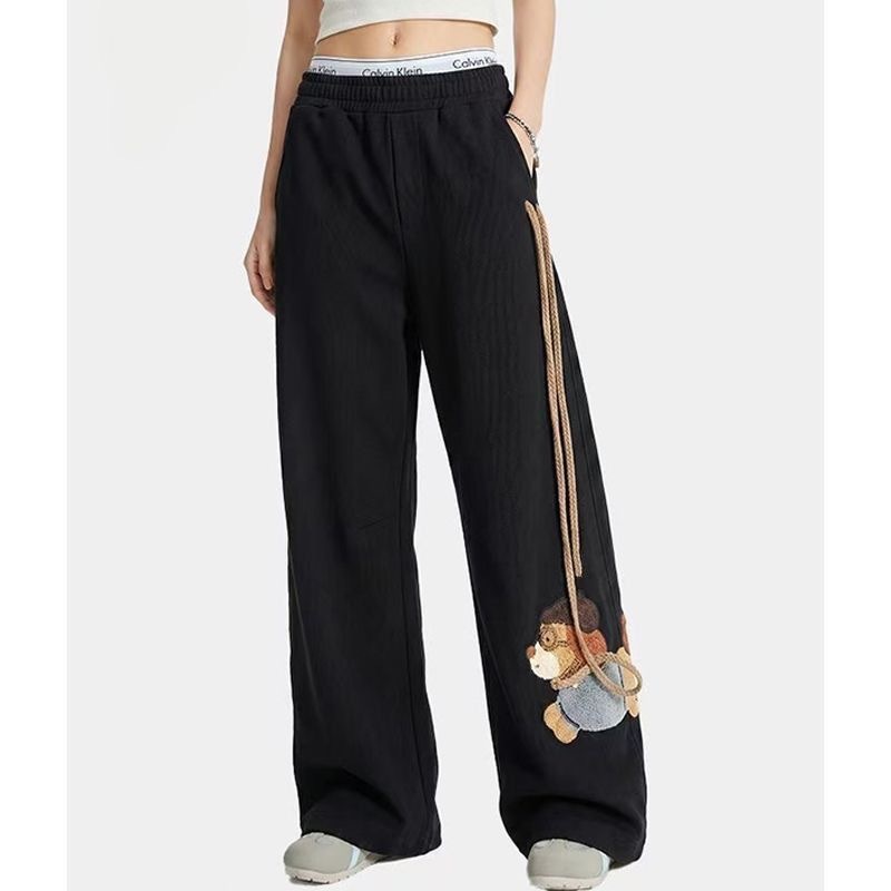 Leashed Dog Embroidery Wide-leg Pants For Women - Image 3