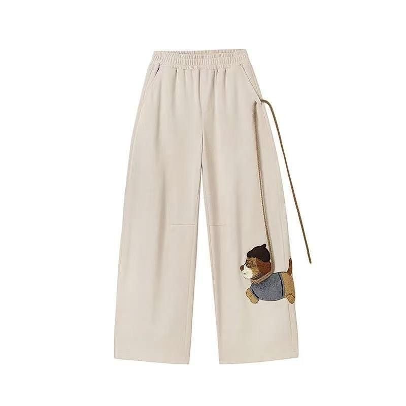 Leashed Dog Embroidery Wide-leg Pants For Women - Image 6