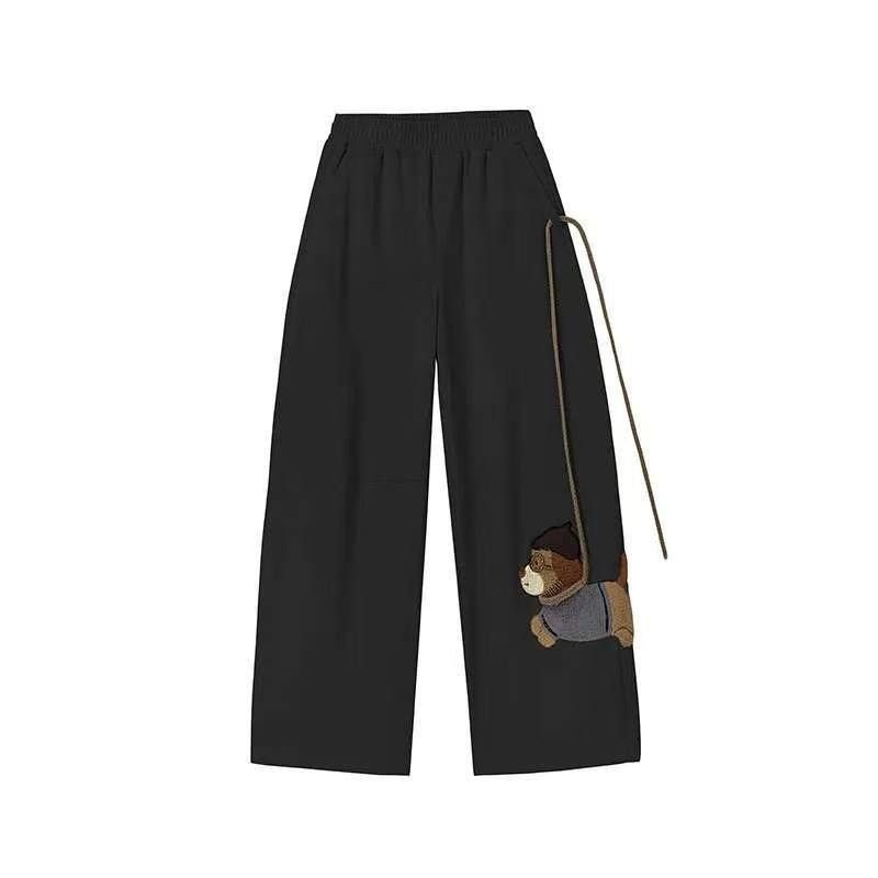 Leashed Dog Embroidery Wide-leg Pants For Women - Image 5
