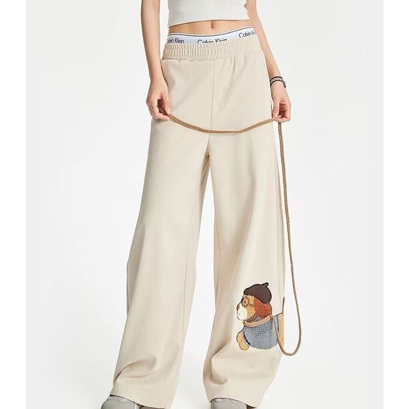 Leashed Dog Embroidery Wide-leg Pants For Women - Image 4